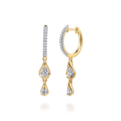Fiora - 14K White  Yellow Gold Diamond Huggie Drop Earrings
