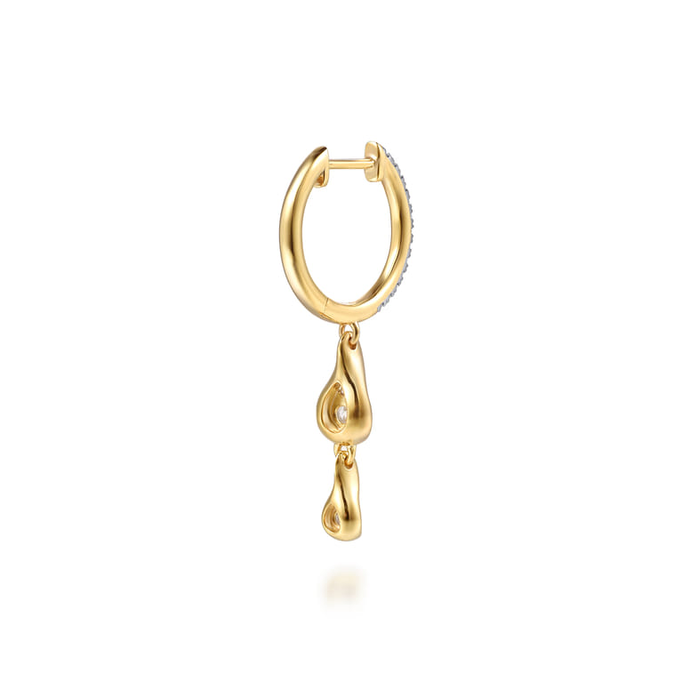 Fiora - 14K White  Yellow Gold Diamond Huggie Drop Earrings - 0.35 ct - Shot 3