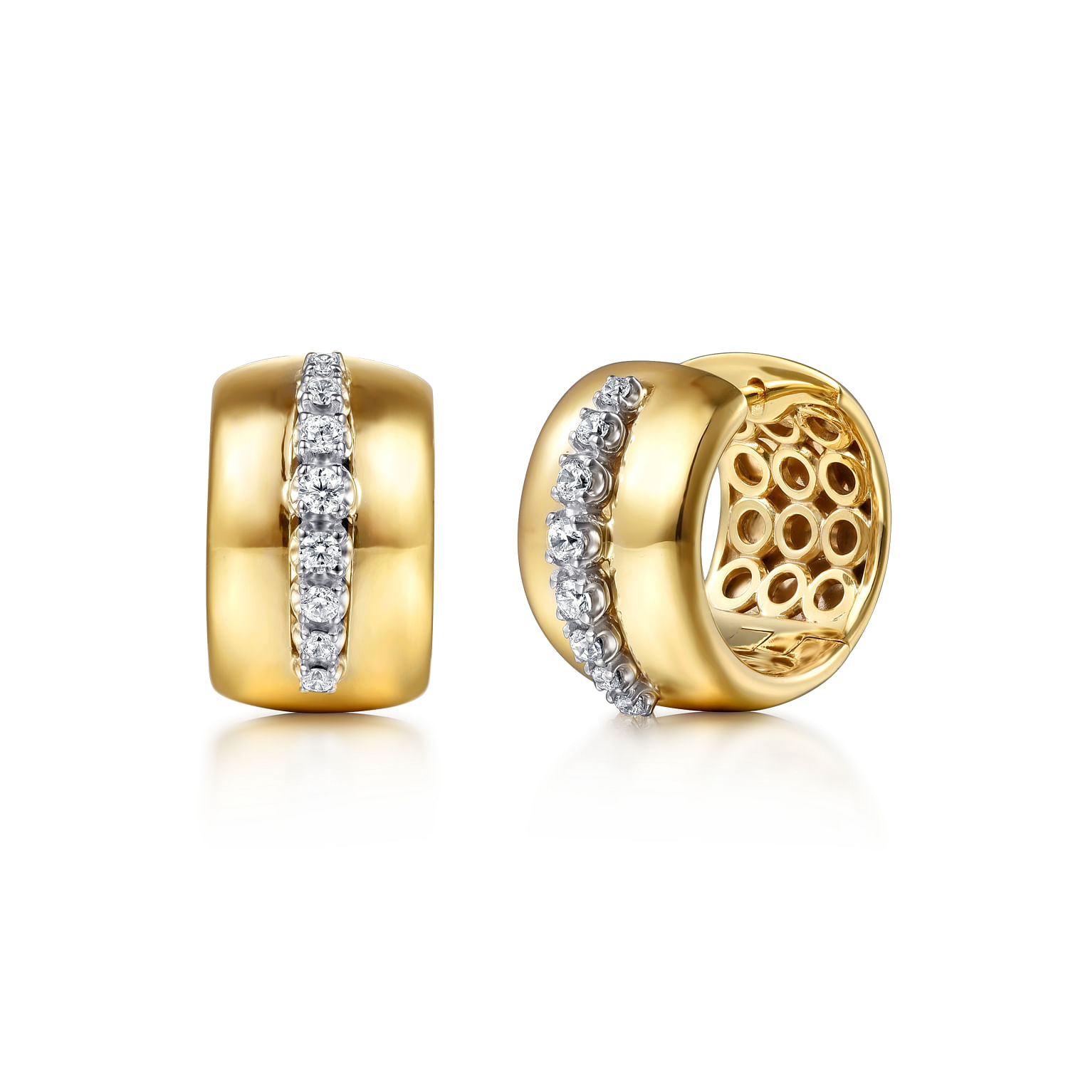 Fiora - 14K White  Yellow Gold Diamond Huggie Earrings