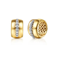 Fiora - 14K White  Yellow Gold Diamond Huggie Earrings