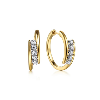 Fiora - 14K White  Yellow Gold Diamond Intricate Hoop Earrings
