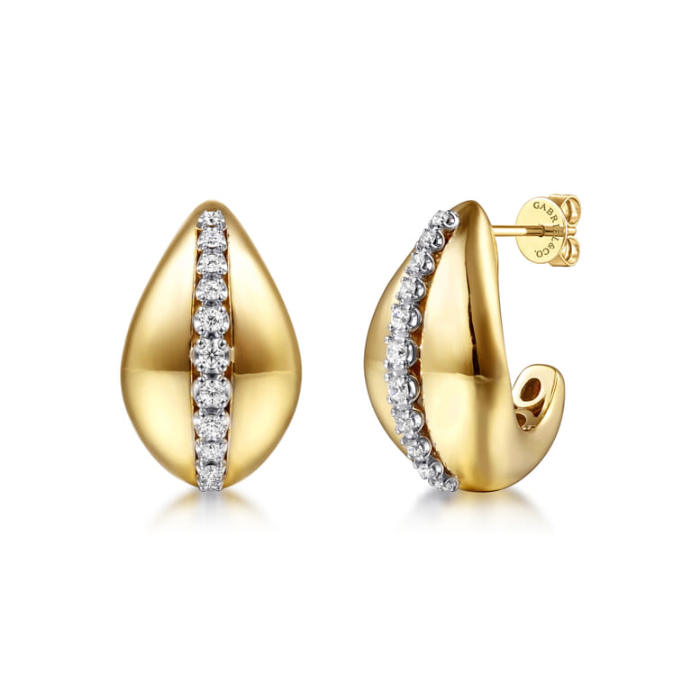 Fiora - 14K White  Yellow Gold Diamond J Hoop Earrings - 0.32 ct - Shot 1