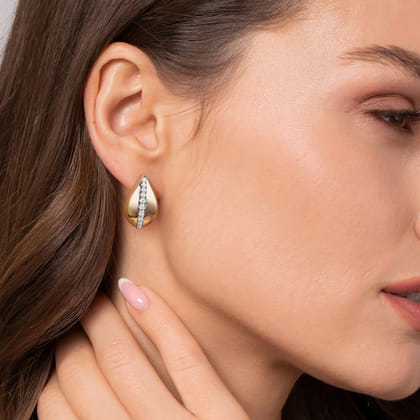 Fiora - 14K White  Yellow Gold Diamond J Hoop Earrings