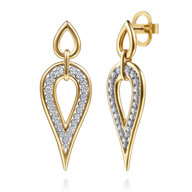 Fiora - 14K White  Yellow Gold Diamond Teardrop Stud Drop Earrings - 1 ct - Shot 1