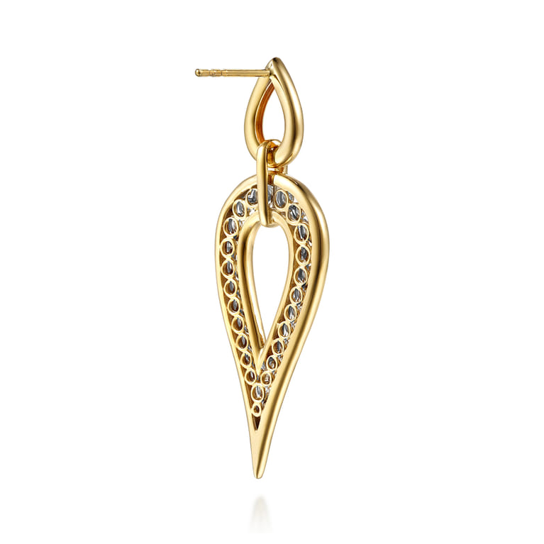 Fiora - 14K White  Yellow Gold Diamond Teardrop Stud Drop Earrings - 1 ct - Shot 2