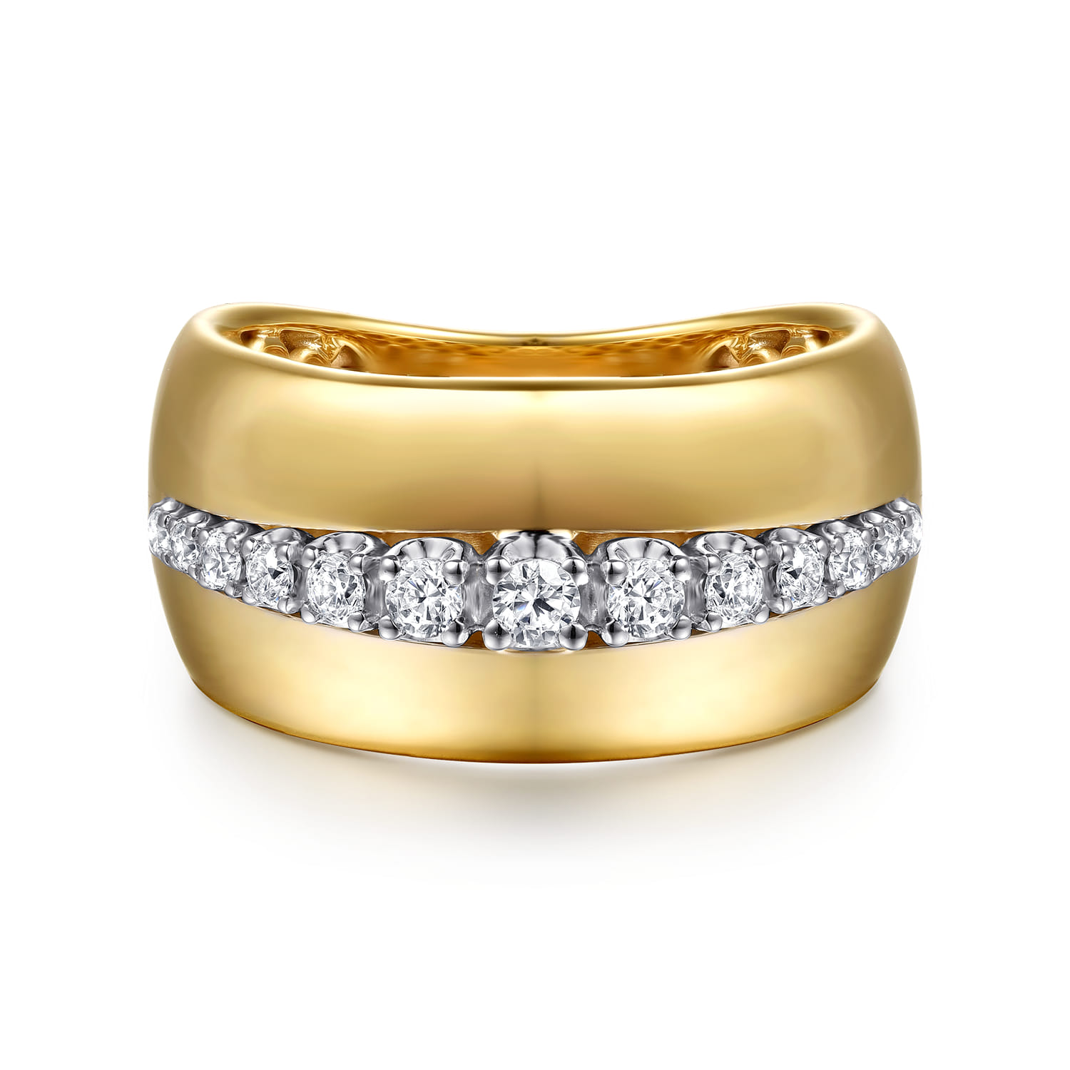 Fiora - 14K White  Yellow Gold Diamond Wide Band Ring