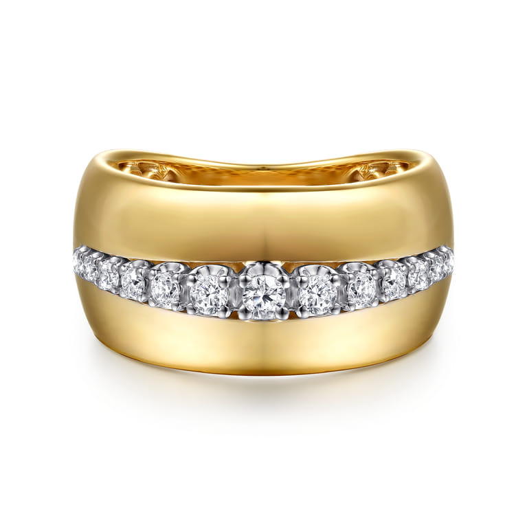 Fiora - 14K White  Yellow Gold Diamond Wide Band Ring - 0.25 ct - Shot 1