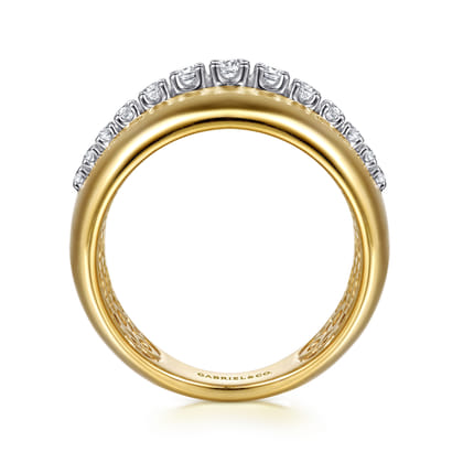 Fiora - 14K White  Yellow Gold Diamond Wide Band Ring