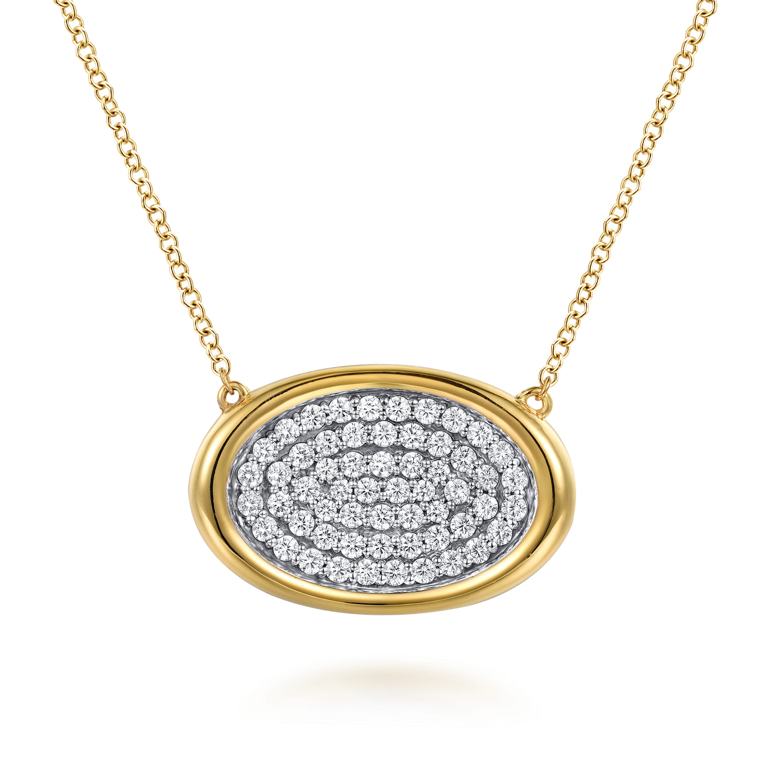 Fiora - 14K White  Yellow Gold Pave Diamond Horizontal Oval Pendant Necklace