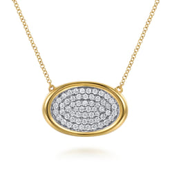 Fiora - 14K White  Yellow Gold Pave Diamond Horizontal Oval Pendant Necklace