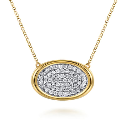 Fiora - 14K White  Yellow Gold Pave Diamond Horizontal Oval Pendant Necklace
