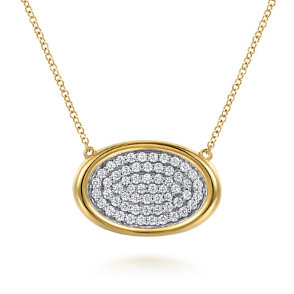 Fiora - 14K White  Yellow Gold Pave Diamond Horizontal Oval Pendant Necklace