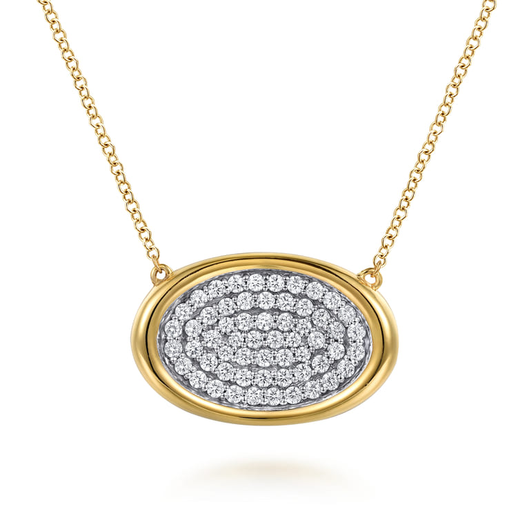 Fiora - 14K White  Yellow Gold Pave Diamond Horizontal Oval Pendant Necklace - 0.75 ct - Shot 1