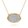 Fiora - 14K White  Yellow Gold Pave Diamond Horizontal Oval Pendant Necklace - 0.75 ct