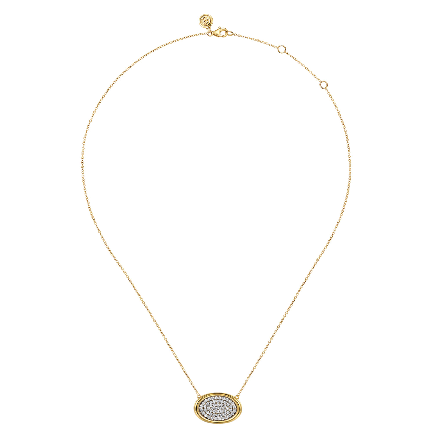 Fiora - 14K White  Yellow Gold Pave Diamond Horizontal Oval Pendant Necklace