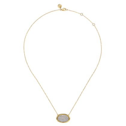 Fiora - 14K White  Yellow Gold Pave Diamond Horizontal Oval Pendant Necklace