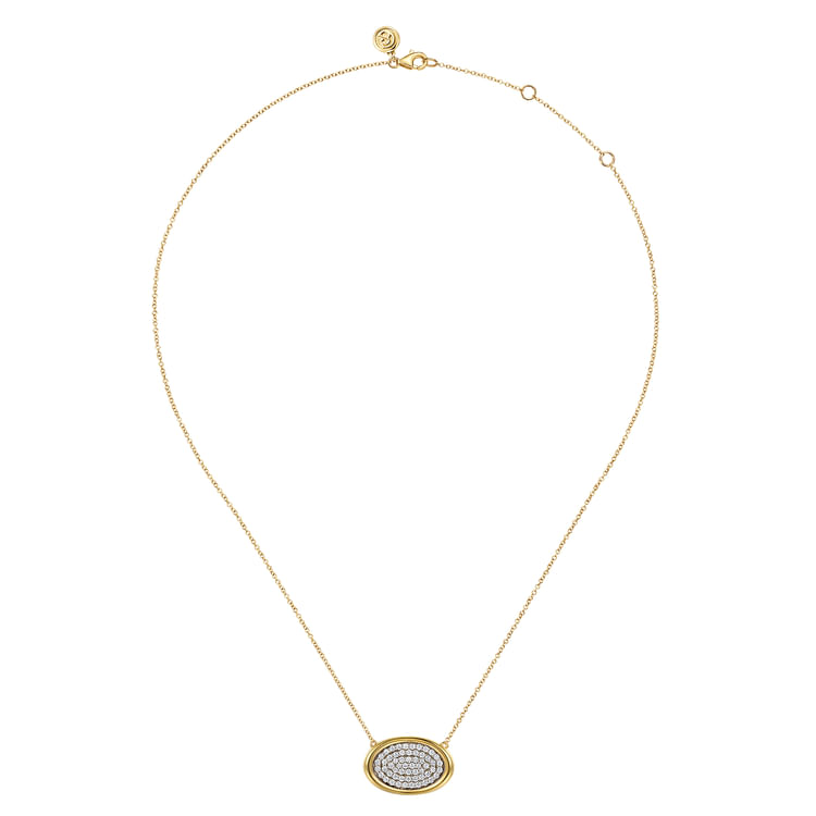 Fiora - 14K White  Yellow Gold Pave Diamond Horizontal Oval Pendant Necklace