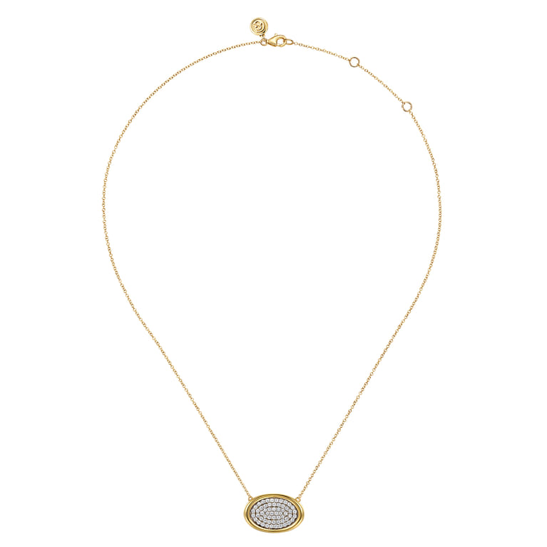 Fiora - 14K White  Yellow Gold Pave Diamond Horizontal Oval Pendant Necklace - 0.75 ct - Shot 3