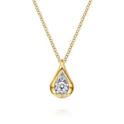 14K White and Yellow Gold Diamond Teardrop Pendant Necklace