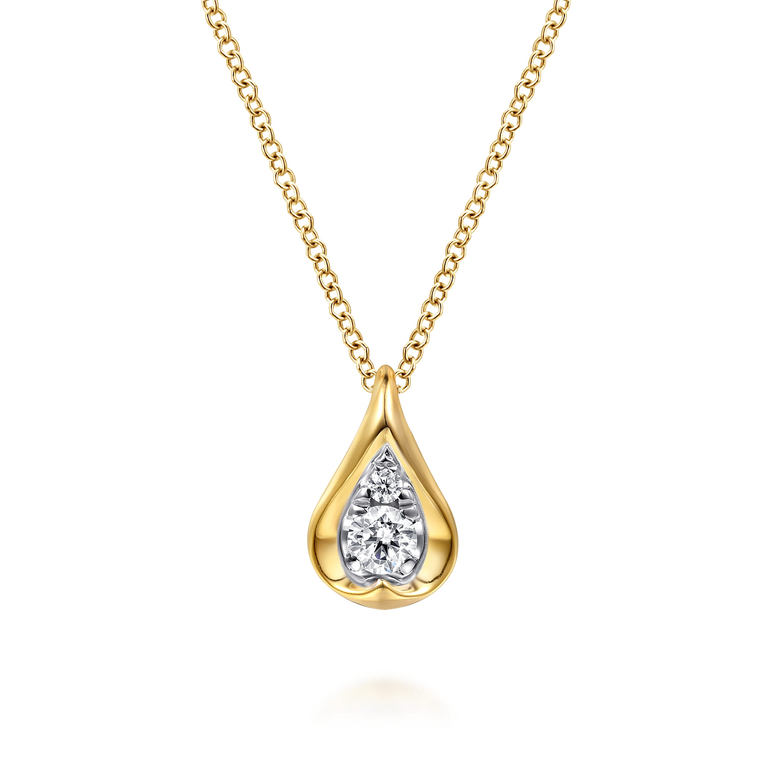 Fiora - Pendant Necklace Teardrop 14K White and Yellow Gold Diamond 0.18ct - 0.18 ct - Shot 1