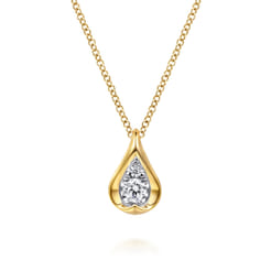 Fiora - Pendant Necklace Teardrop 14K White and Yellow Gold Diamond 0.18ct