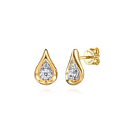Fiora - Stud Earrings Teardrop 14K White and Yellow Gold Diamond 0.23ct