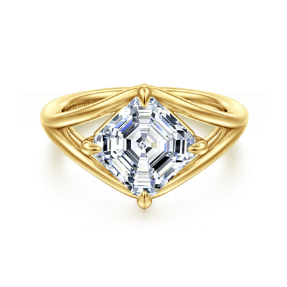 Fiori - 14K Yellow Gold Split Shank Compass Prong Asscher Cut Diamond Engagement Ring