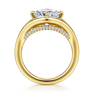 Fiori - 14K Yellow Gold Split Shank Compass Prong Cushion Cut Diamond Engagement Ring