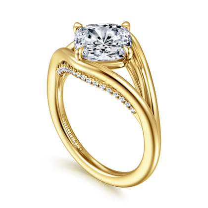 Fiori - 14K Yellow Gold Split Shank Compass Prong Cushion Cut Diamond Engagement Ring