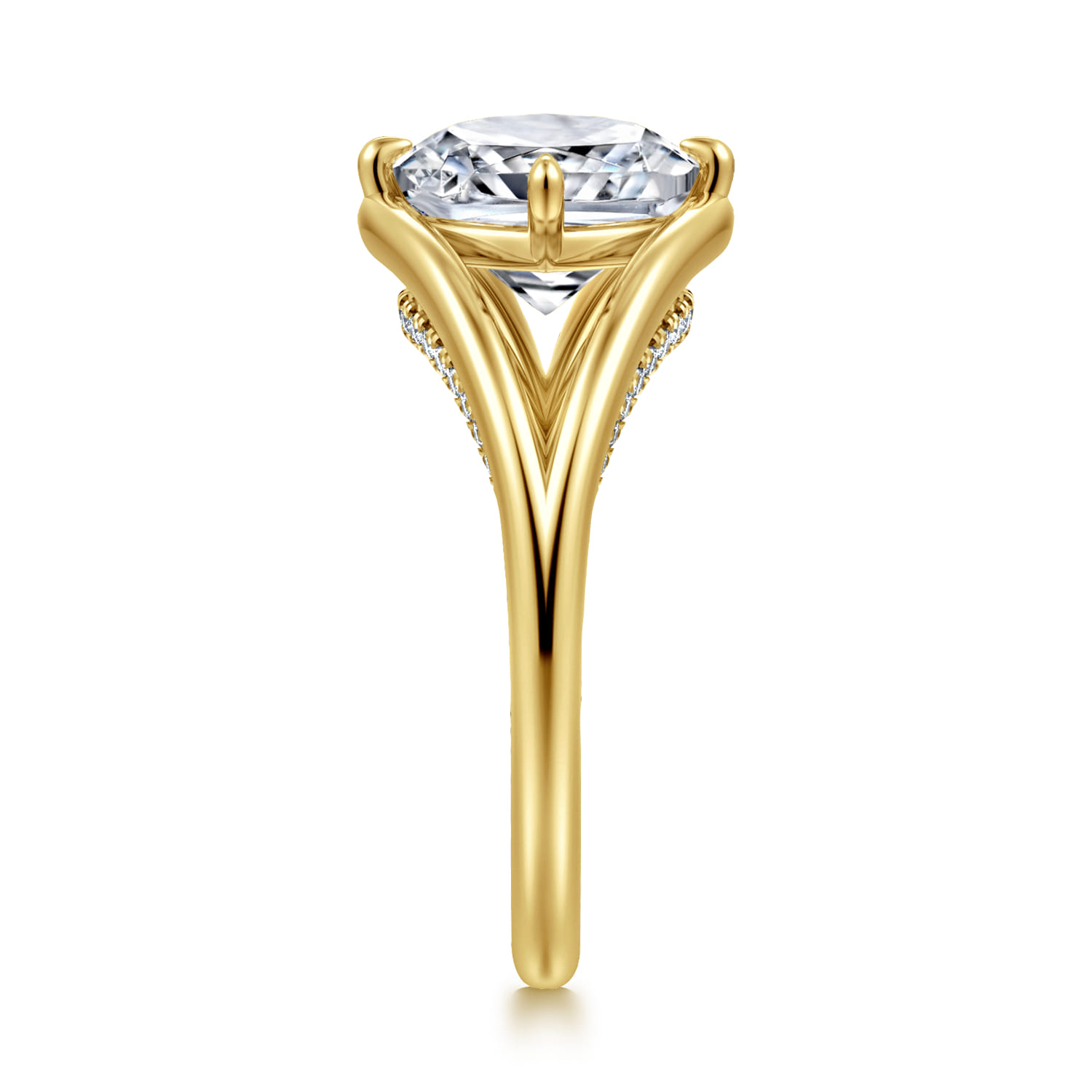Fiori - 14K Yellow Gold Split Shank Compass Prong Cushion Cut Diamond Engagement Ring