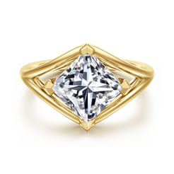 Fiori - 14K Yellow Gold Split Shank Compass Prong Princess Cut Diamond Engagement Ring