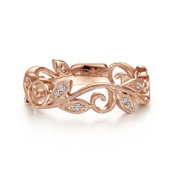 Flora - 14K Rose Gold Scrolling Floral Diamond Stackable Ring