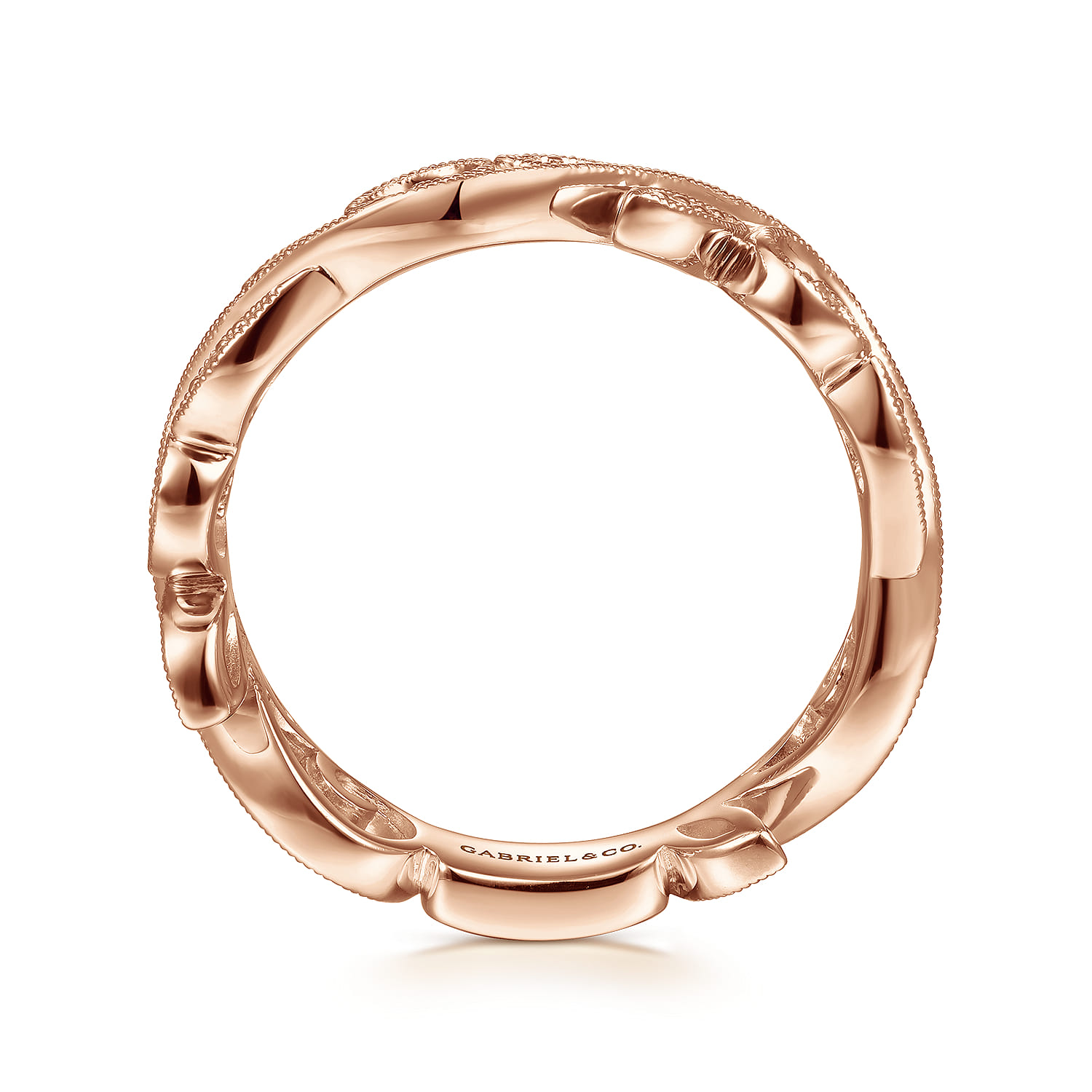 Flora - 14K Rose Gold Scrolling Floral Diamond Stackable Ring - 0.09 ct - Shot 2