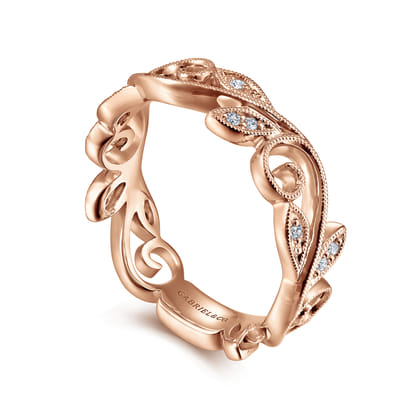 Flora - 14K Rose Gold Scrolling Floral Diamond Stackable Ring