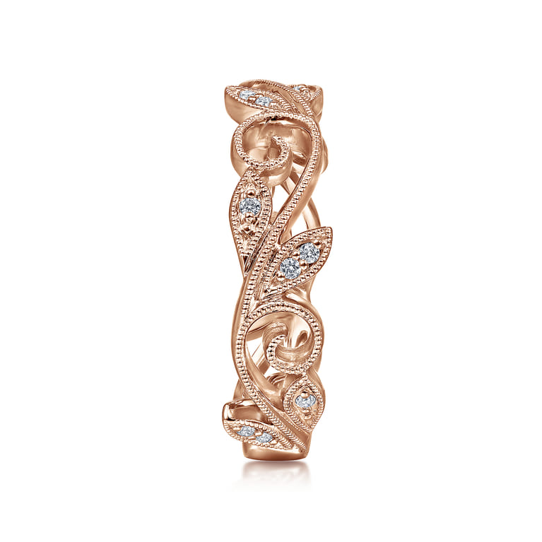 Flora - 14K Rose Gold Scrolling Floral Diamond Stackable Ring - 0.09 ct - Shot 4