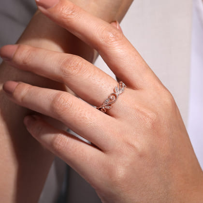 Flora - 14K Rose Gold Scrolling Floral Diamond Stackable Ring