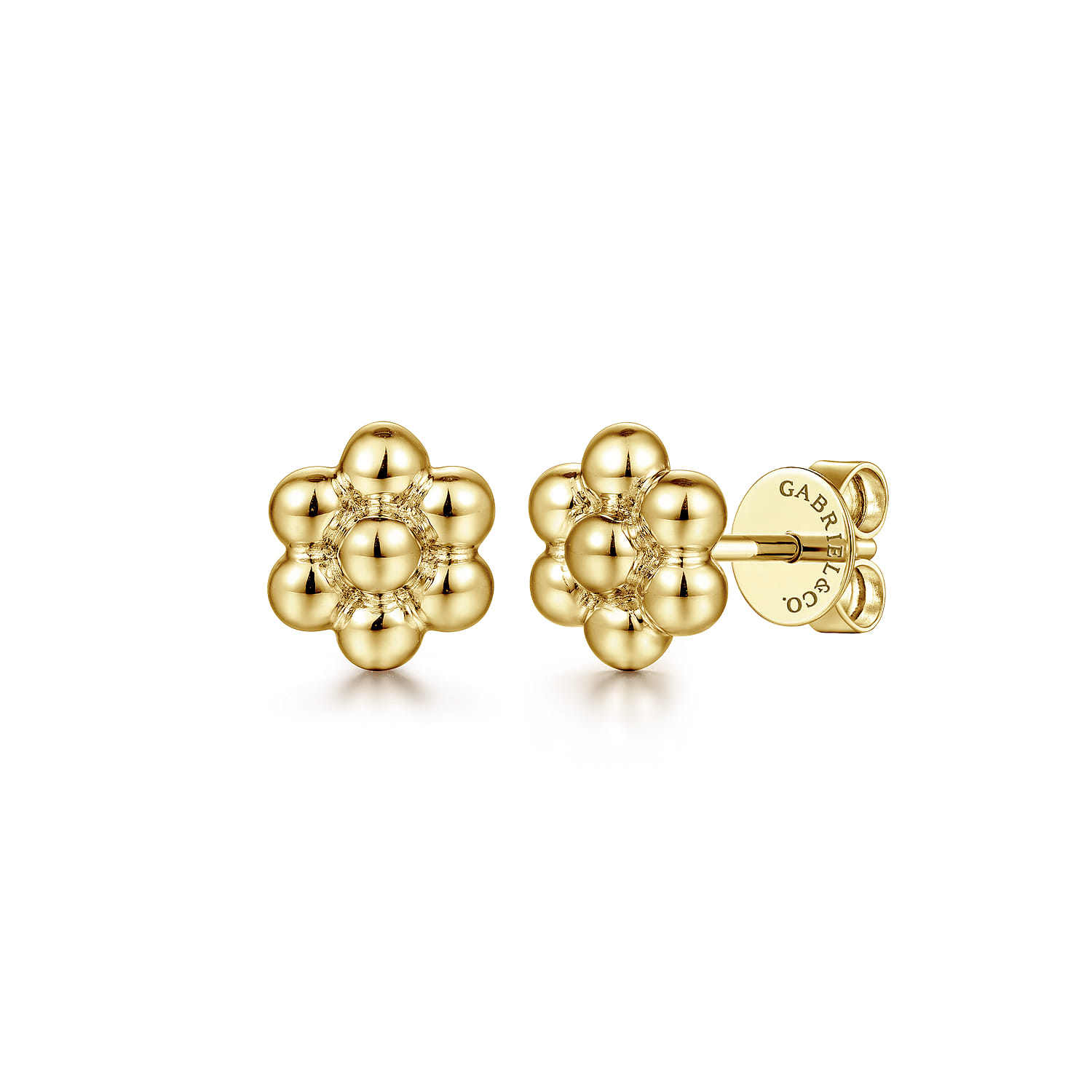 Flora - 14K Yellow Gold Bujukan Flower Stud Earrings - Shot 1