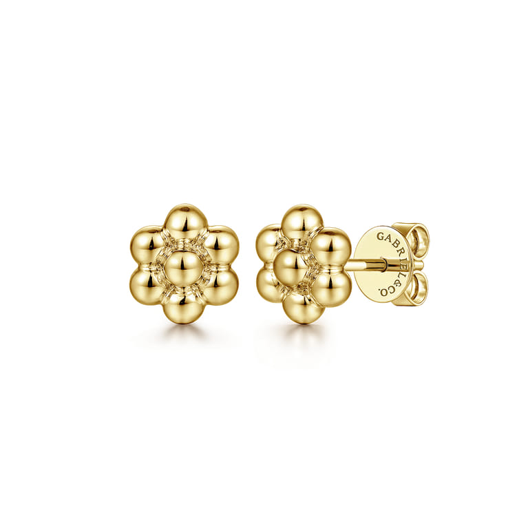 Flora - 14K Yellow Gold Bujukan Flower Stud Earrings - Shot 1