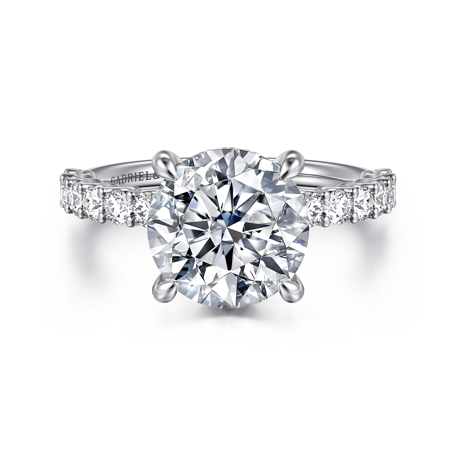 Florah - 14K White Gold Round Hidden Halo Diamond Engagement Ring