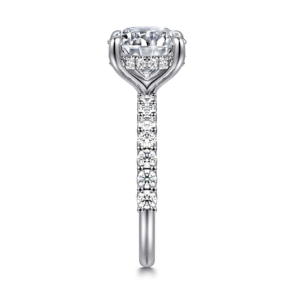 Florah - 14K White Gold Round Hidden Halo Diamond Engagement Ring