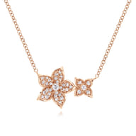 Floral - 14K Rose Gold Double Pave Diamond Flower Necklace