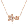 Floral - 14K Rose Gold Double Pave Diamond Flower Necklace - 0.25 ct
