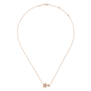 Floral - 14K Rose Gold Double Pave Diamond Flower Necklace