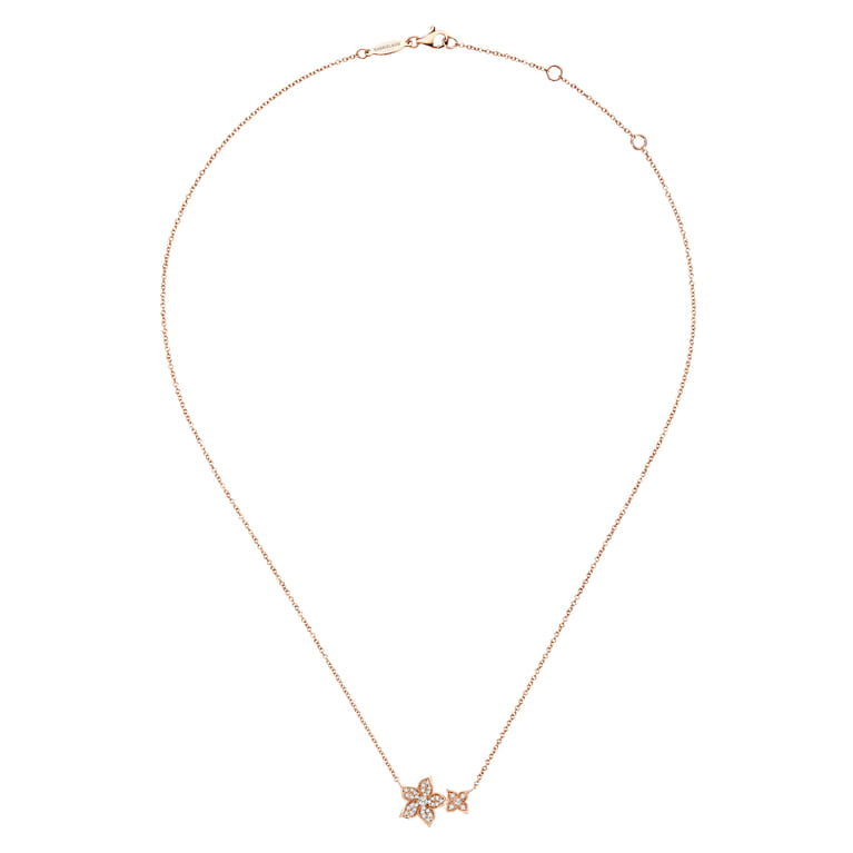 Floral - 14K Rose Gold Double Pave Diamond Flower Necklace - 0.25 ct - Shot 2