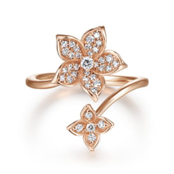 14K Rose Gold Floral Bypass Diamond Ring