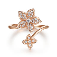Floral - 14K Rose Gold Floral Bypass Diamond Ring