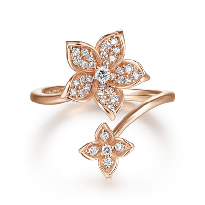 Floral - 14K Rose Gold Floral Bypass Diamond Ring