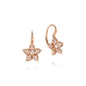 Floral - 14K Rose Gold Floral Pave Diamond Drop Earrings