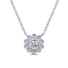 Floral - 14K White Gold Bezel Set Floral Diamond Pendant Necklace - 0.25 ct