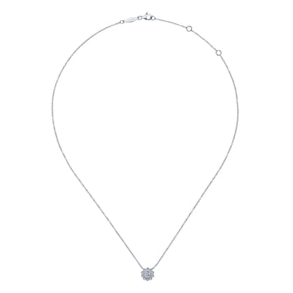 Floral - 14K White Gold Bezel Set Floral Diamond Pendant Necklace